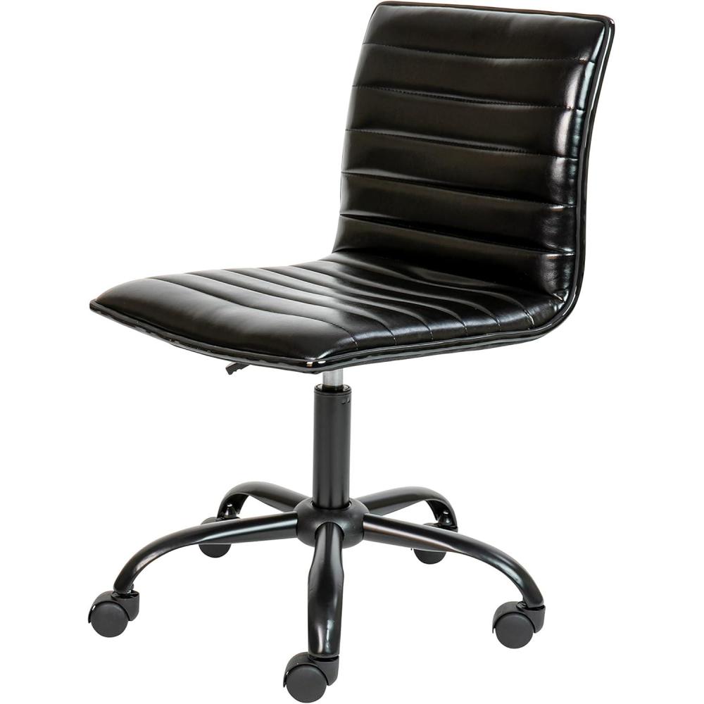 imageFlash Furniture Alan Office Task Chair  Brown Vinyl  Chrome Frame  Armless  Ribbed Back and Seat  Low Back DesignBlack