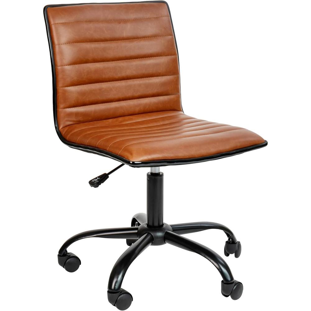 imageFlash Furniture Alan Office Task Chair  Brown Vinyl  Chrome Frame  Armless  Ribbed Back and Seat  Low Back DesignBrownBlack