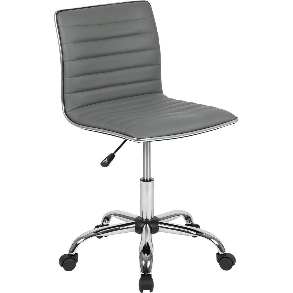 imageFlash Furniture Alan Office Task Chair  Brown Vinyl  Chrome Frame  Armless  Ribbed Back and Seat  Low Back DesignLight GrayChrome
