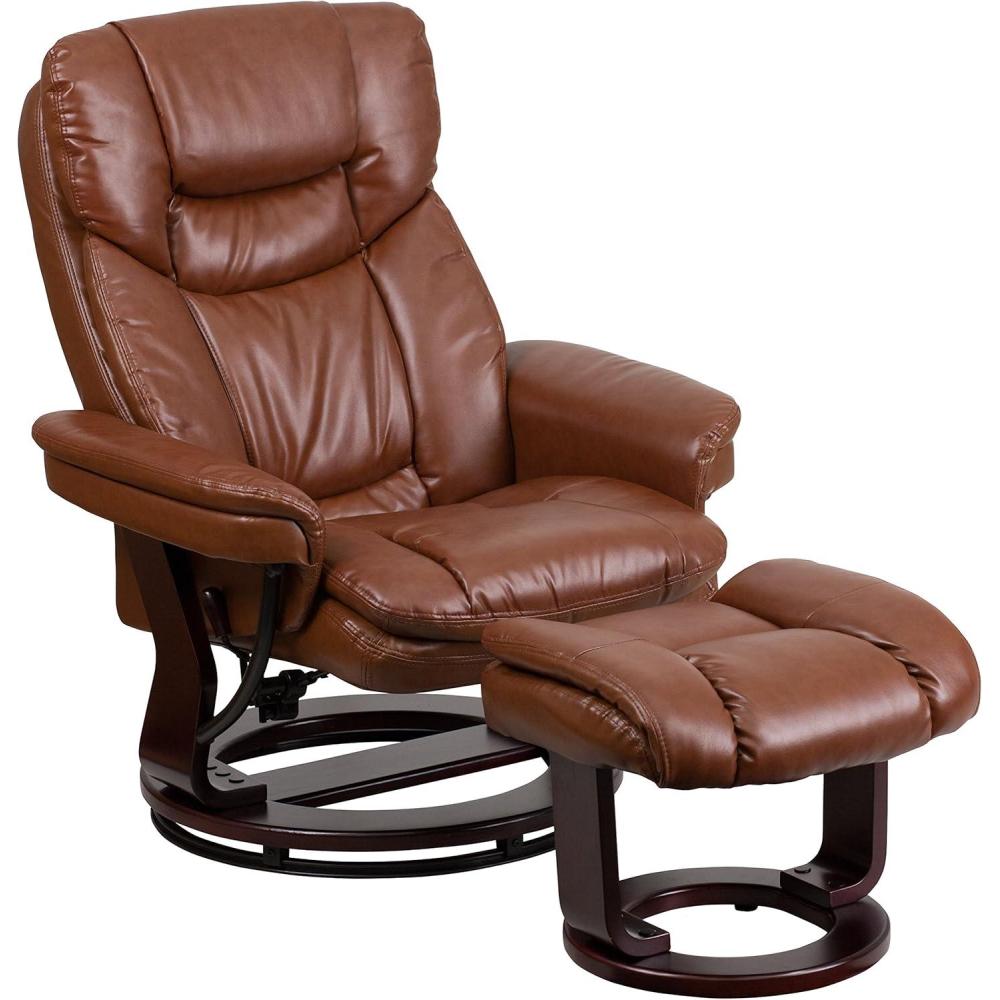 imageFlash Furniture Allie LeatherSoft Upholstered Recliner with Footrest Arms and Headrest Padded Swivel Recliner Chair and Ottoman Set PaliminoBrown Vintage