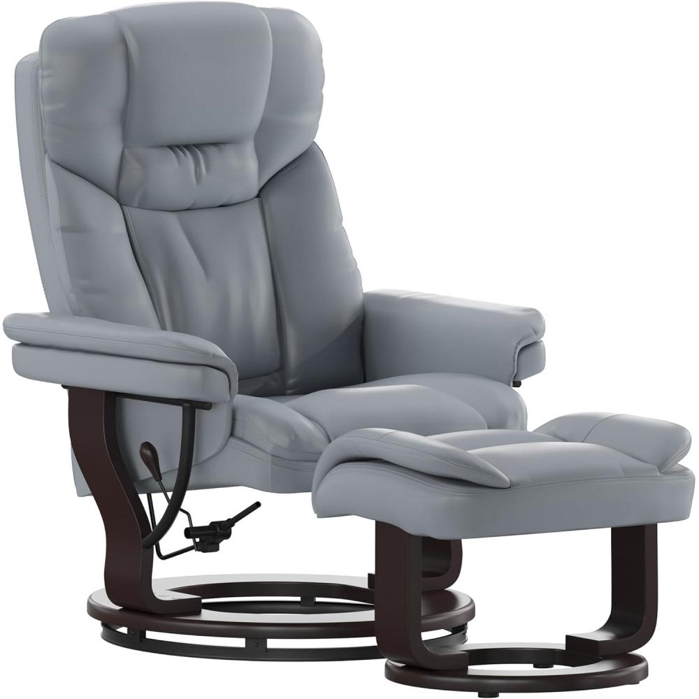 imageFlash Furniture Allie LeatherSoft Upholstered Recliner with Footrest Arms and Headrest Padded Swivel Recliner Chair and Ottoman Set PaliminoGrey