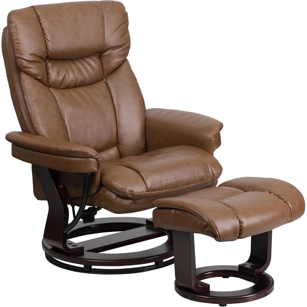 imageFlash Furniture Allie LeatherSoft Upholstered Recliner with Footrest Arms and Headrest Padded Swivel Recliner Chair and Ottoman Set PaliminoPalimino