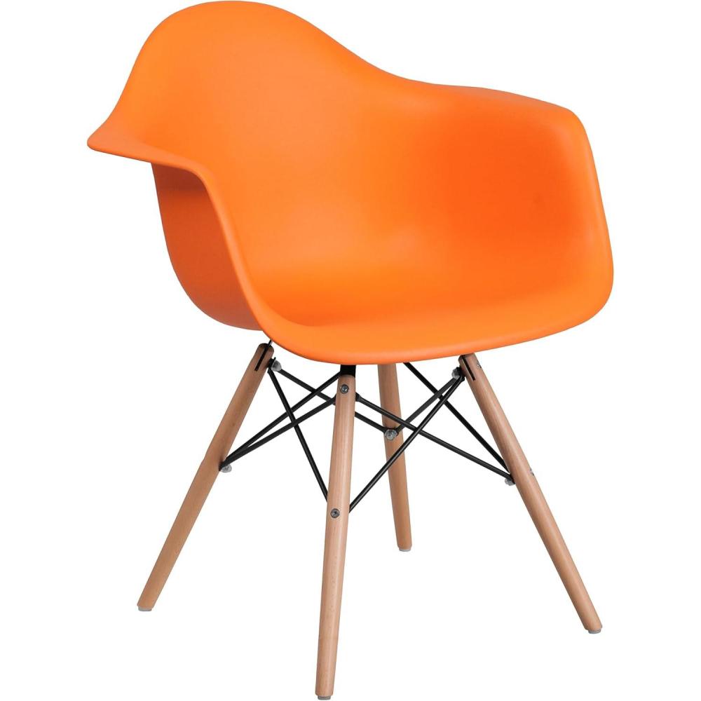imageFlash Furniture Alonza Series White Plastic Chair with Wooden LegsOrange