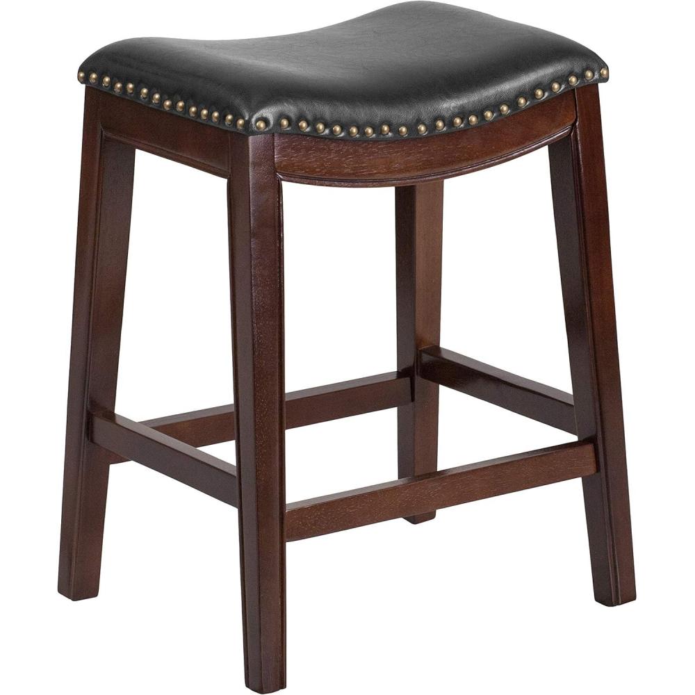 imageFlash Furniture Alphus 26 High Backless Cappuccino Wood Counter Height Stool with Black LeatherSoft Saddle SeatCappuccino