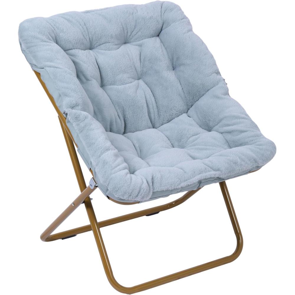 imageFlash Furniture Archer Saucer Chair with Folding Steel Frame Portable Oversized Saucer Chair for Dorm or Bedroom 28quot Dusty Aqua Faux FurSoft Gold FrameAqua FabricSoft Gold Frame