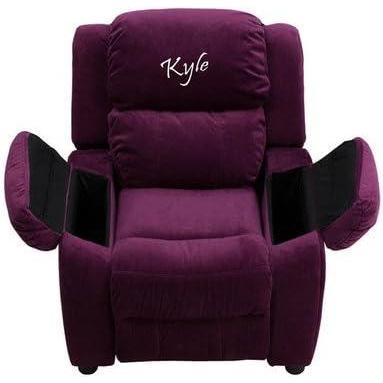 imageFlash Furniture BT7985KIDMICPUREMBGG Personalized Deluxe Padded Purple Microfiber Kids Recliner with Storage Arms