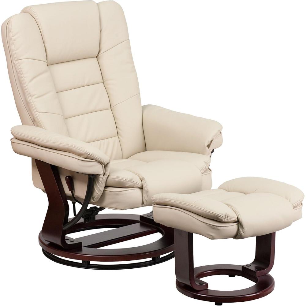 imageFlash Furniture Bali Contemporary MultiPosition LeatherSoft Recliner Chair with Ottoman 360Degree Swivel Recliner ChairOttoman Set BeigeBeige