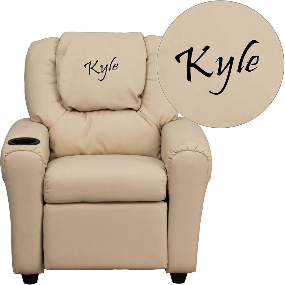 imageFlash Furniture Beige DGULT BGETXTEMBGG Personalized Vinyl Kids Recliner with Cup Holder and Headrest