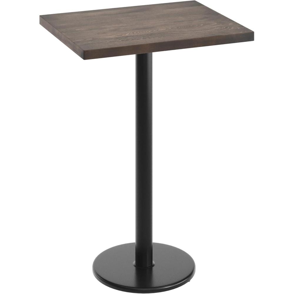 imageFlash Furniture Bennett 24quot x 30quot Solid Wood Commercial Indoor Tabletop in Dark Brown with 18quot Round Bar Height Black Cast Iron Base 300 lb Static CapacityDark Brown TopBlack Base