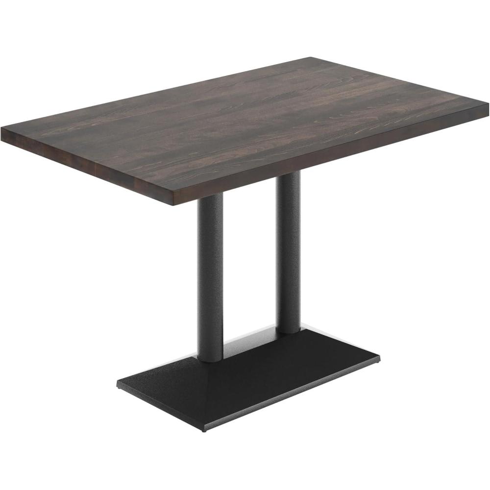 imageFlash Furniture Bennett 30quot x 48quot Solid Wood Commercial Indoor Tabletop in Dark Brown with 27quot x 15quot Dual Column Table Height Silver Cast Iron Base 300 lb Static CapacityDark Brown TopBlack Base