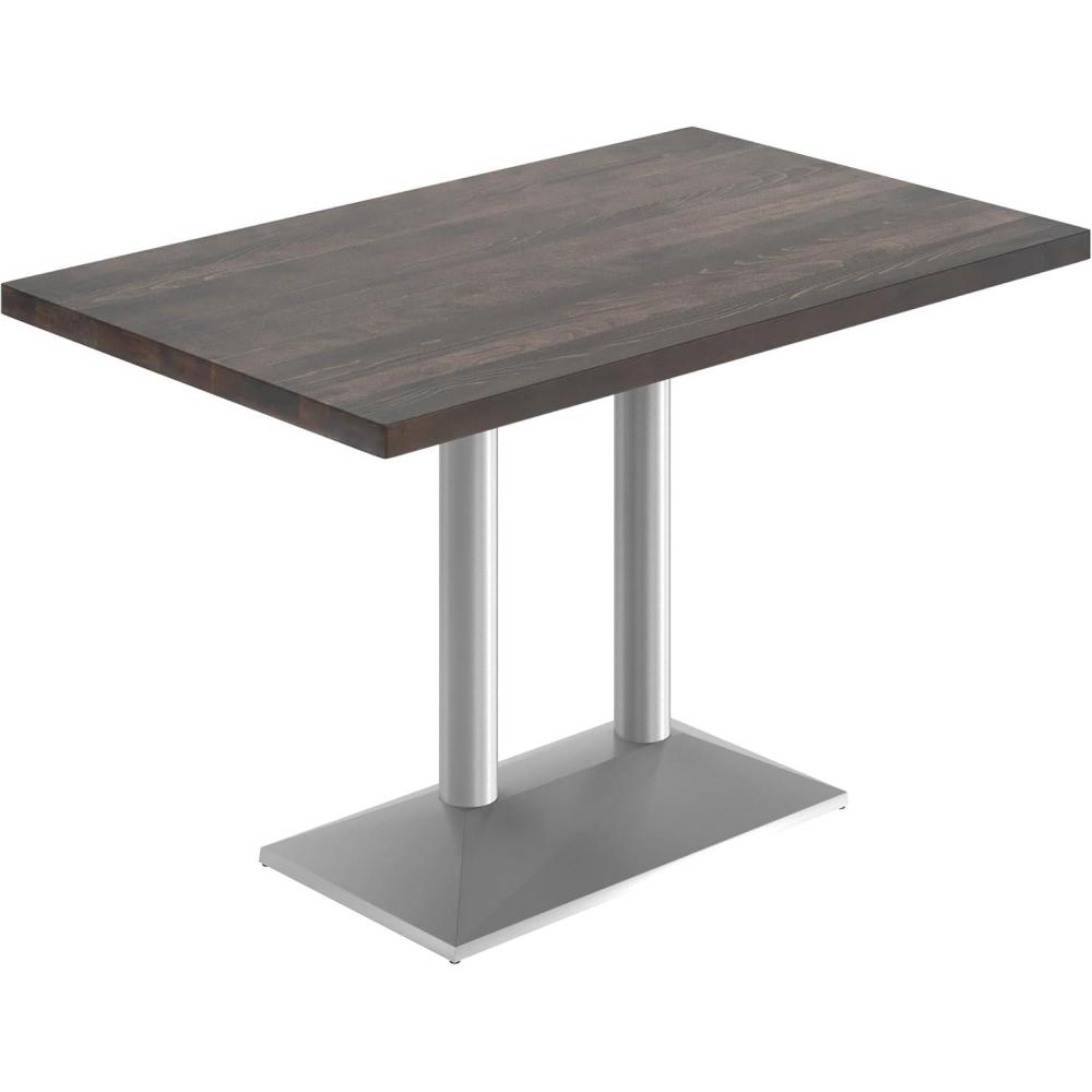 imageFlash Furniture Bennett 30quot x 48quot Solid Wood Commercial Indoor Tabletop in Dark Brown with 27quot x 15quot Dual Column Table Height Silver Cast Iron Base 300 lb Static CapacityDark Brown TopSilver Base
