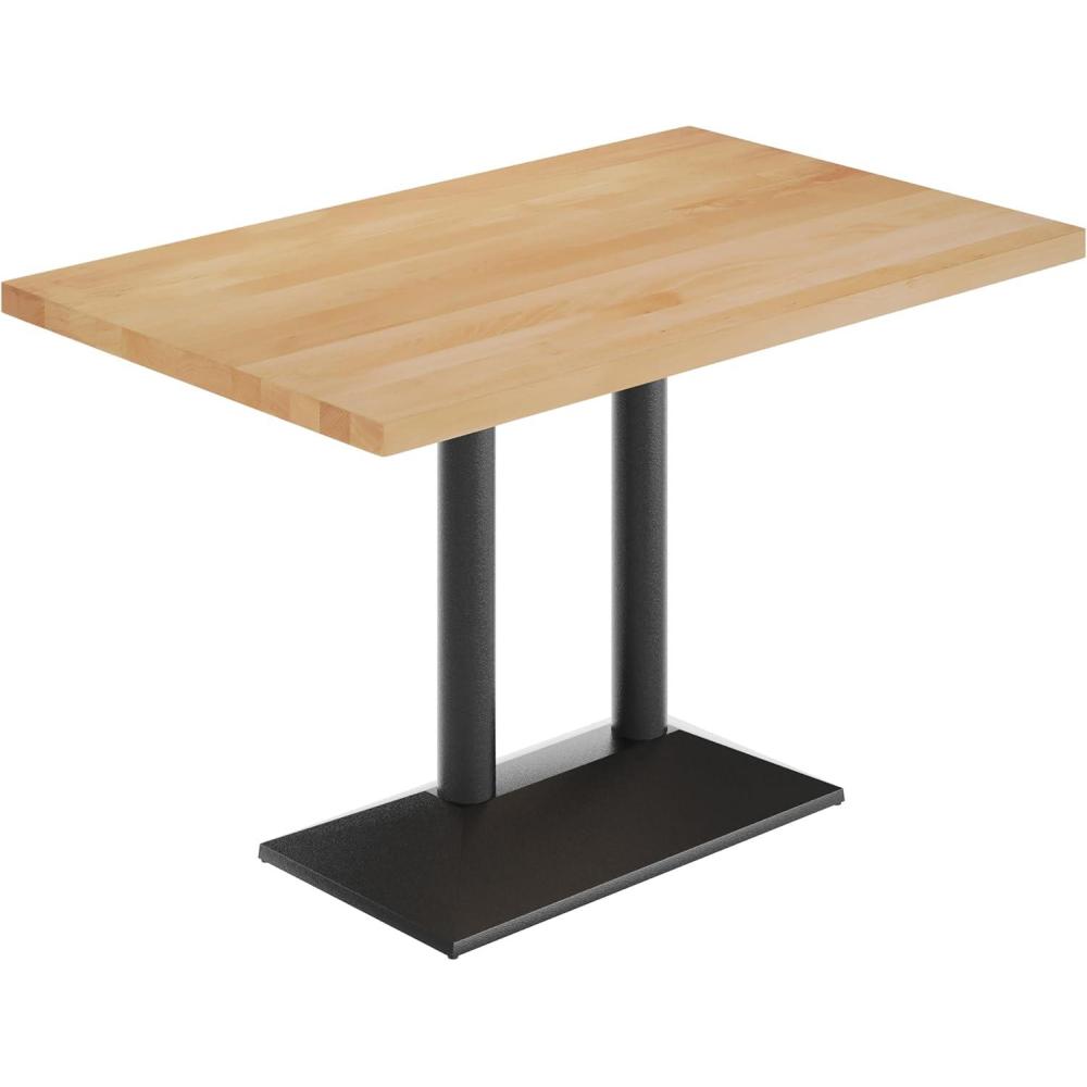 imageFlash Furniture Bennett 30quot x 48quot Solid Wood Commercial Indoor Tabletop in Dark Brown with 27quot x 15quot Dual Column Table Height Silver Cast Iron Base 300 lb Static CapacityNatural TopBlack Base