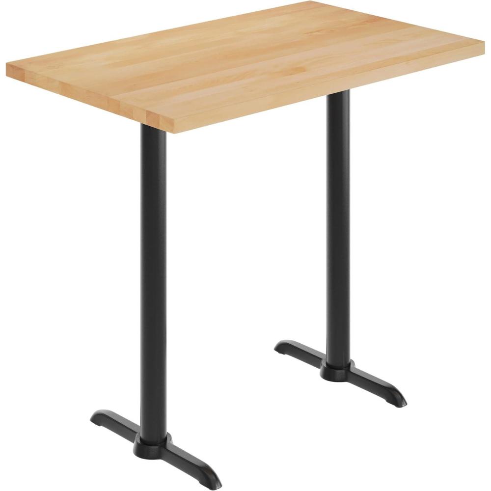 imageFlash Furniture Bennett 30quot x 48quot Solid Wood Commercial Indoor Tabletop in Natural with Dual 5quot x 22quot Bar Height Black Cast Iron T Bases 400 lb Static CapacityNatural TopBlack Base