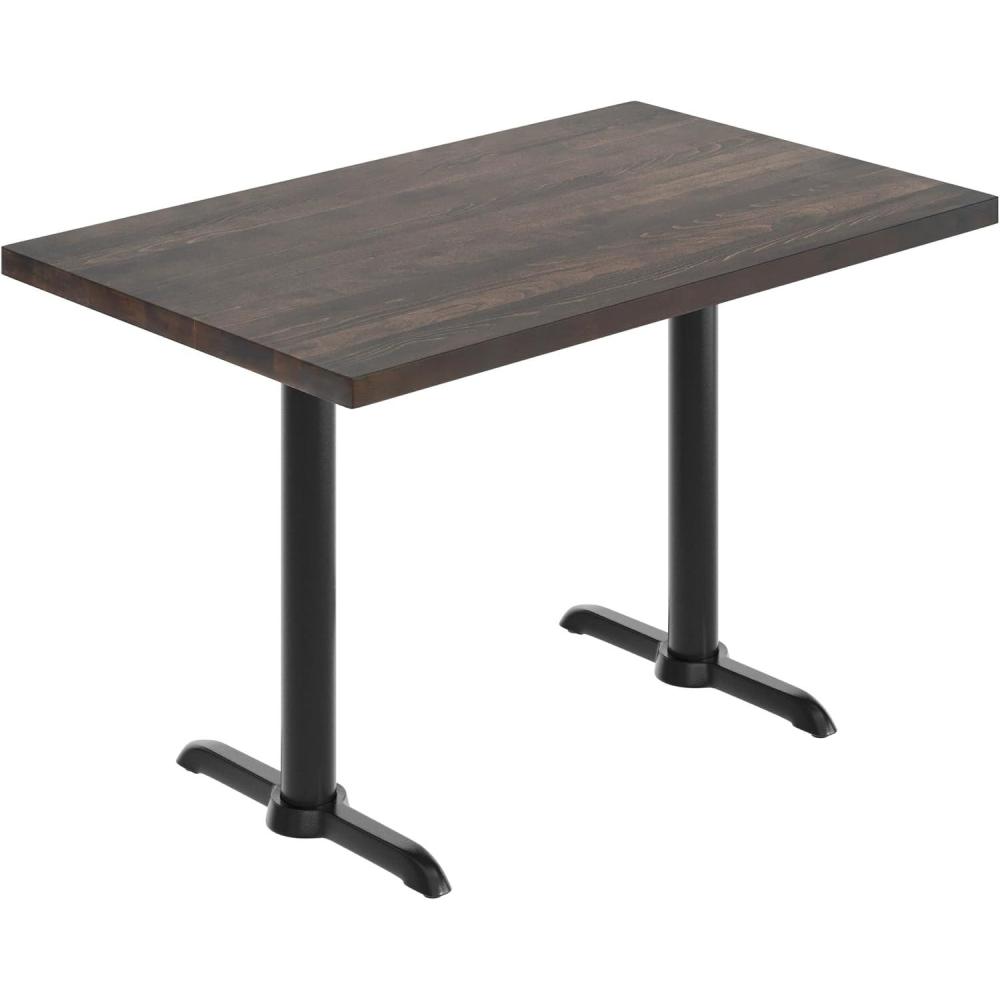 imageFlash Furniture Bennett 30quot x 48quot Solid Wood Commercial Indoor Tabletop in Natural with Dual 5quot x 22quot Dining Height Black Cast Iron T Bases 400 lb Static CapacityDark Brown TopBlack Base