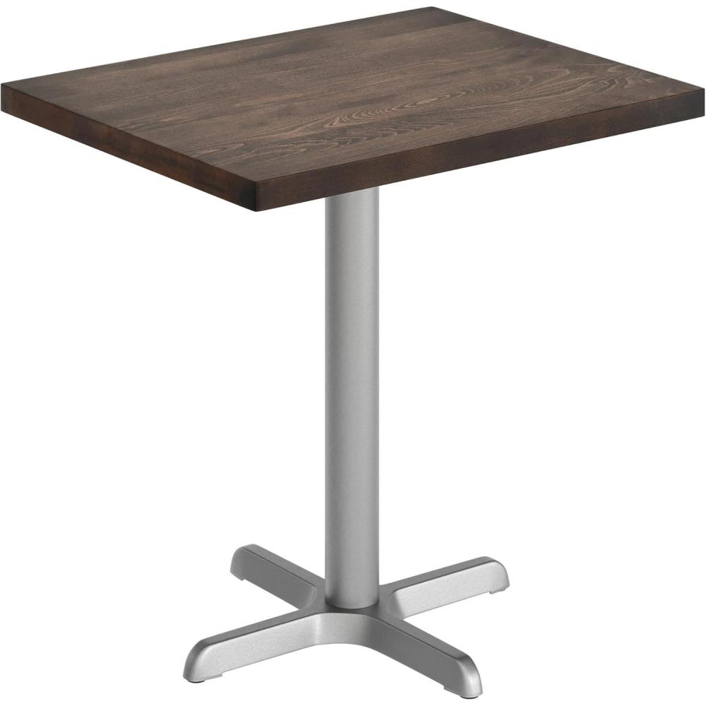 imageFlash Furniture Bennett 30quot x 60quot Solid Wood Commercial Indoor Tabletop in Dark Brown with 22quot x 22quot Dining Height Black Cast Iron X Base 300 lb Static CapacityDark Brown TopSilver Base