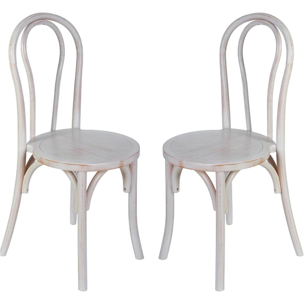 imageFlash Furniture Betsy Commercial Solid Wood Dining Chair Thonet Style Stackable Design Mortise and Tenon 350 lbs Static Weight Capacity Set of 2 BlackWhite Wash