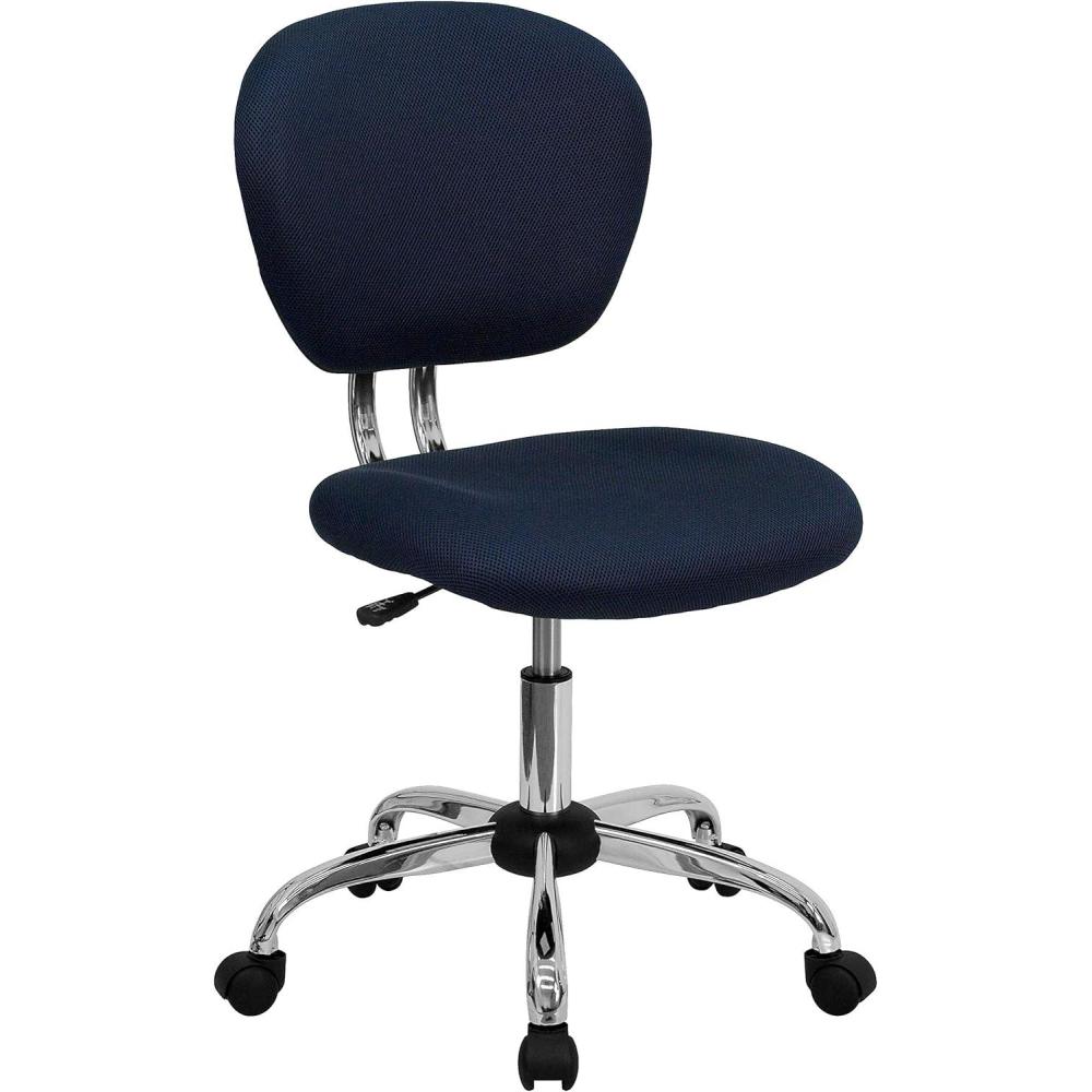 imageFlash Furniture Beverly MidBack White Mesh Padded Swivel Task Office Chair with Chrome BaseNavy