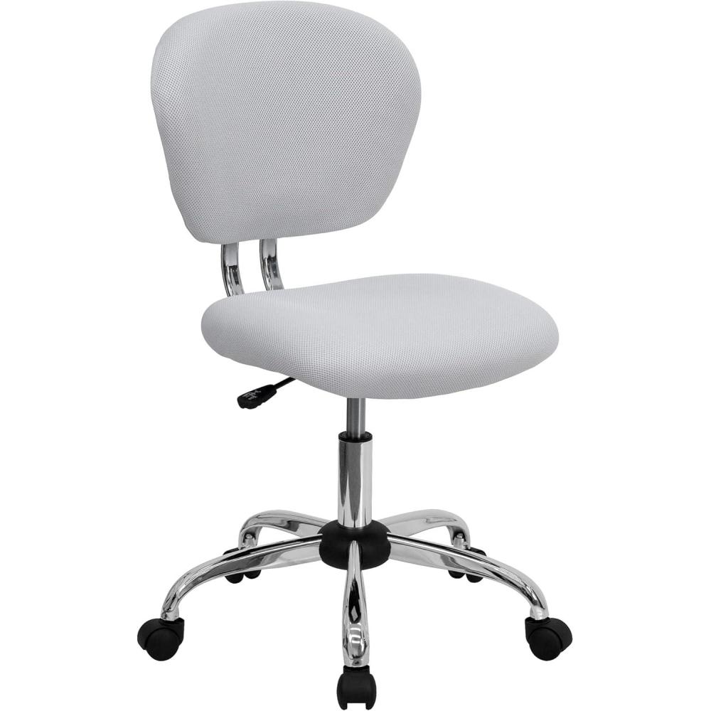 imageFlash Furniture Beverly MidBack White Mesh Padded Swivel Task Office Chair with Chrome BaseWhite