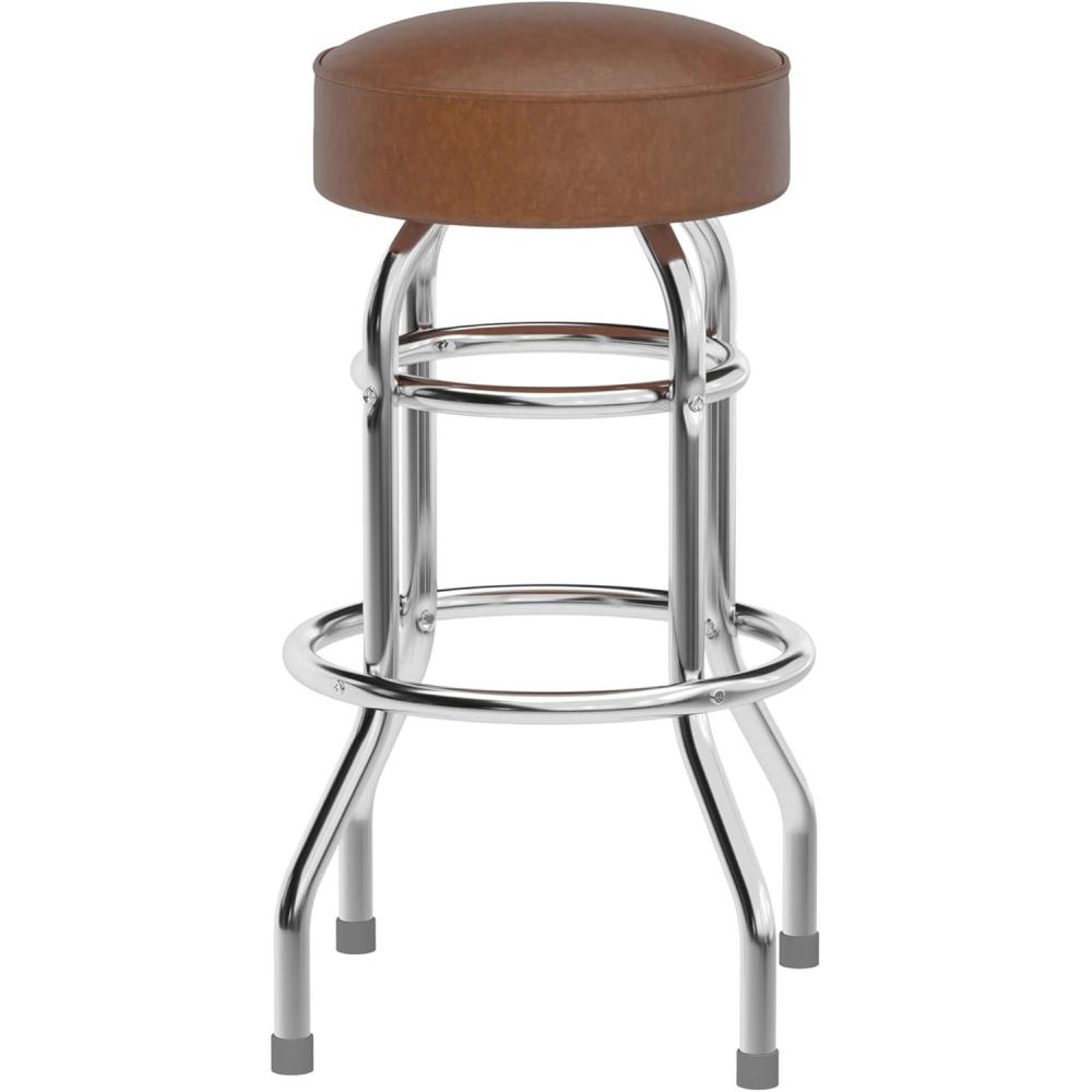 imageFlash Furniture Bruno Double Ring Chrome Backless Barstool with Black Upholstered Seat and Integrated FootrestWeathered Brown