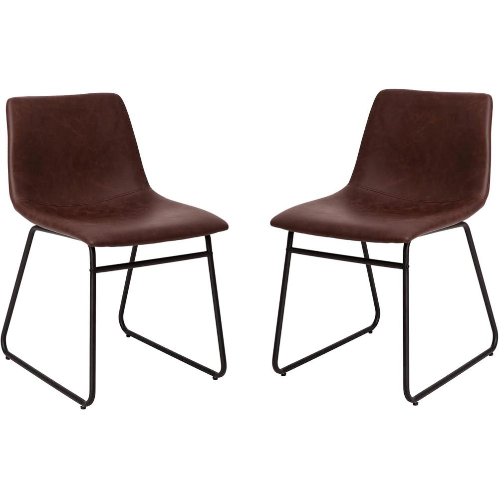 imageFlash Furniture Butler 18quot LeatherSoft Dining Table Height Chairs MidCentury Modern Bucket Style Dining Chairs Set of 2 Light GrayGoldDark Brown LeathersoftBlack Frame