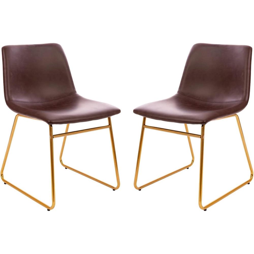 imageFlash Furniture Butler 18quot LeatherSoft Dining Table Height Chairs MidCentury Modern Bucket Style Dining Chairs Set of 2 Light GrayGoldDark Brown LeathersoftGold Frame
