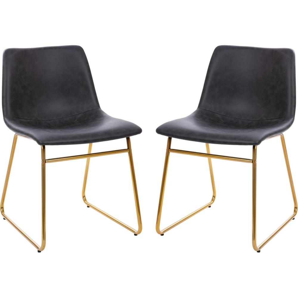 imageFlash Furniture Butler 18quot LeatherSoft Dining Table Height Chairs MidCentury Modern Bucket Style Dining Chairs Set of 2 Light GrayGoldGray LeathersoftGold Frame