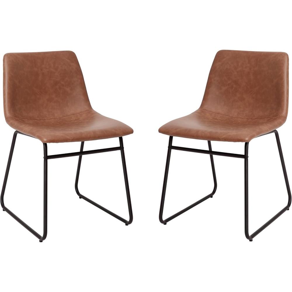 imageFlash Furniture Butler 18quot LeatherSoft Dining Table Height Chairs MidCentury Modern Bucket Style Dining Chairs Set of 2 Light GrayGoldLight Brown LeathersoftBlack Frame