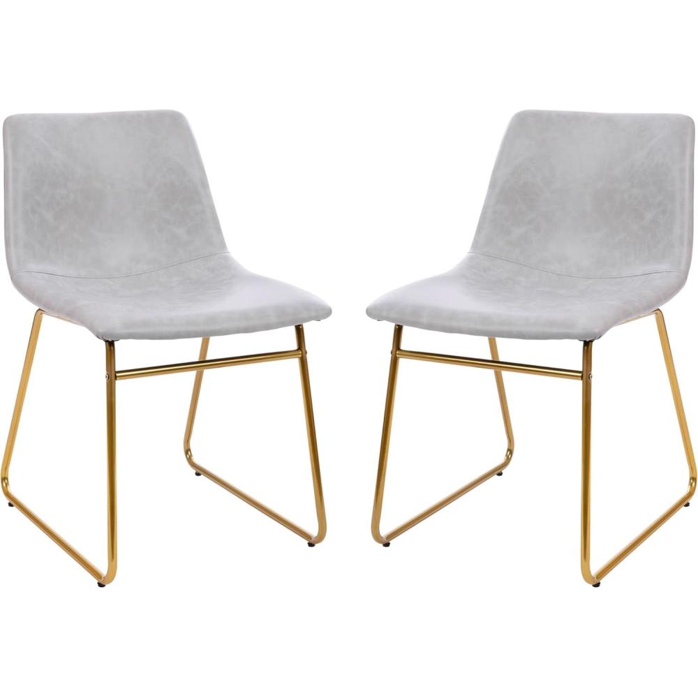 imageFlash Furniture Butler 18quot LeatherSoft Dining Table Height Chairs MidCentury Modern Bucket Style Dining Chairs Set of 2 Light GrayGoldLight Gray LeathersoftGold Frame