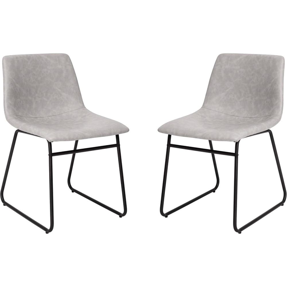 imageFlash Furniture Butler 18quot LeatherSoft Dining Table Height Chairs MidCentury Modern Bucket Style Dining Chairs Set of 2 Light GrayGoldLight Gray LeathersoftBlack Frame