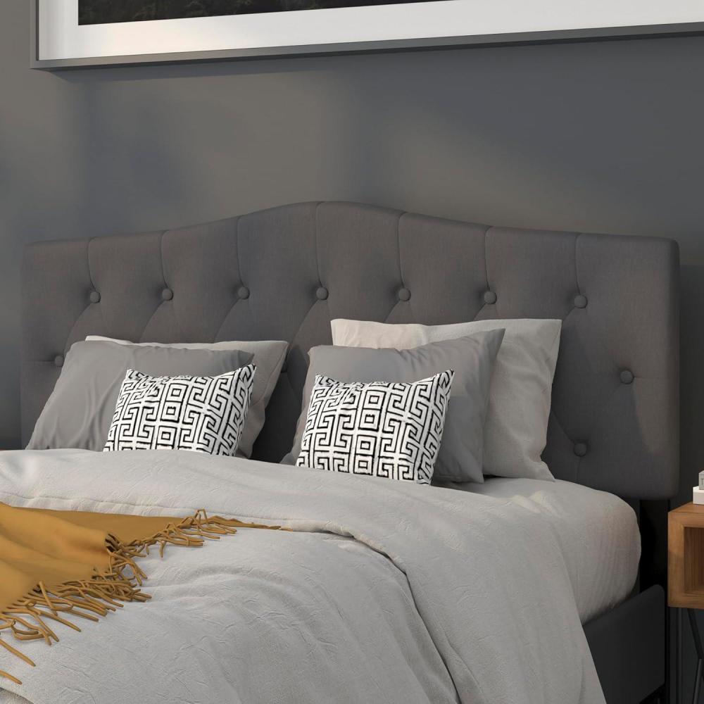 imageFlash Furniture Cambridge Tufted Upholstered Headboard for Queen Size Bed Contemporary Fabric Tufted Headboard with Adjustable Height Dark Gray