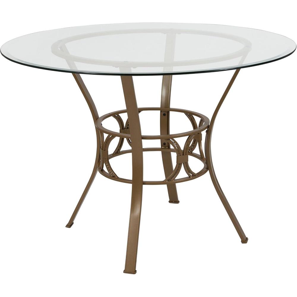imageFlash Furniture Carlisle 42 Round Glass Dining Table with Black Metal FrameClearMatte Gold