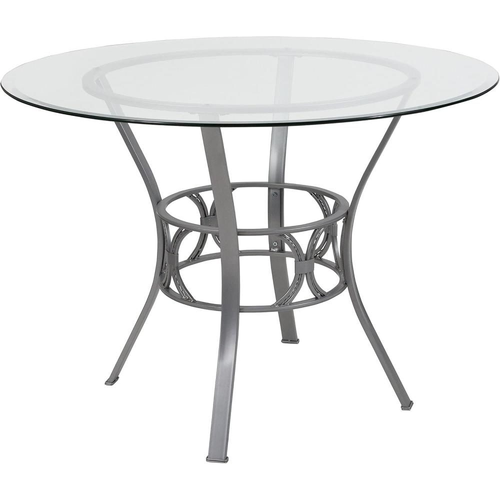 imageFlash Furniture Carlisle 42 Round Glass Dining Table with Black Metal FrameClearSilver