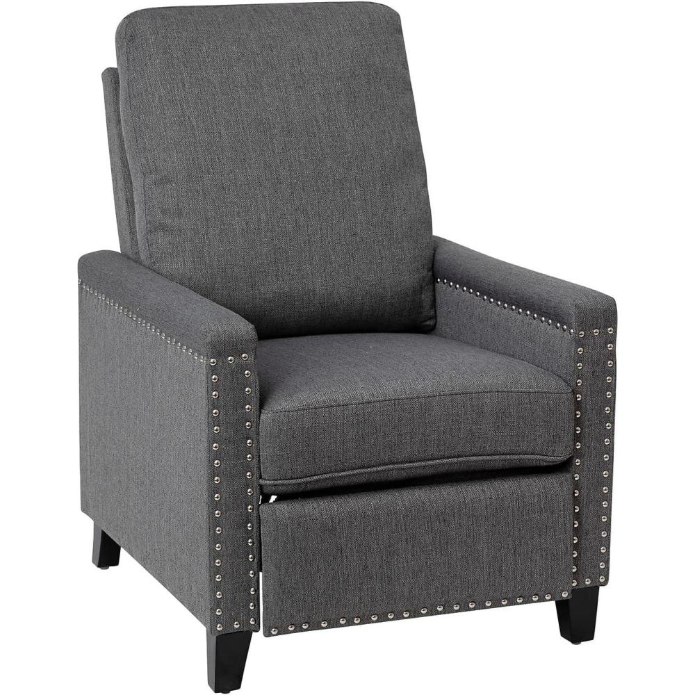 imageFlash Furniture Carson Transitional Style Push Back Recliner Chair  Gray Fabric Upholstery  Accent Nail Trim  Pillow Back ReclinerGrey