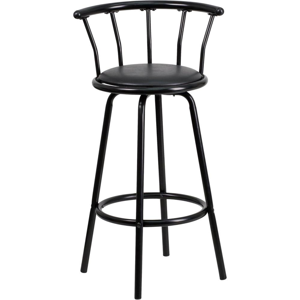 imageFlash Furniture Charla Crown Back Black Metal Barstool with Black Vinyl Swivel Seat