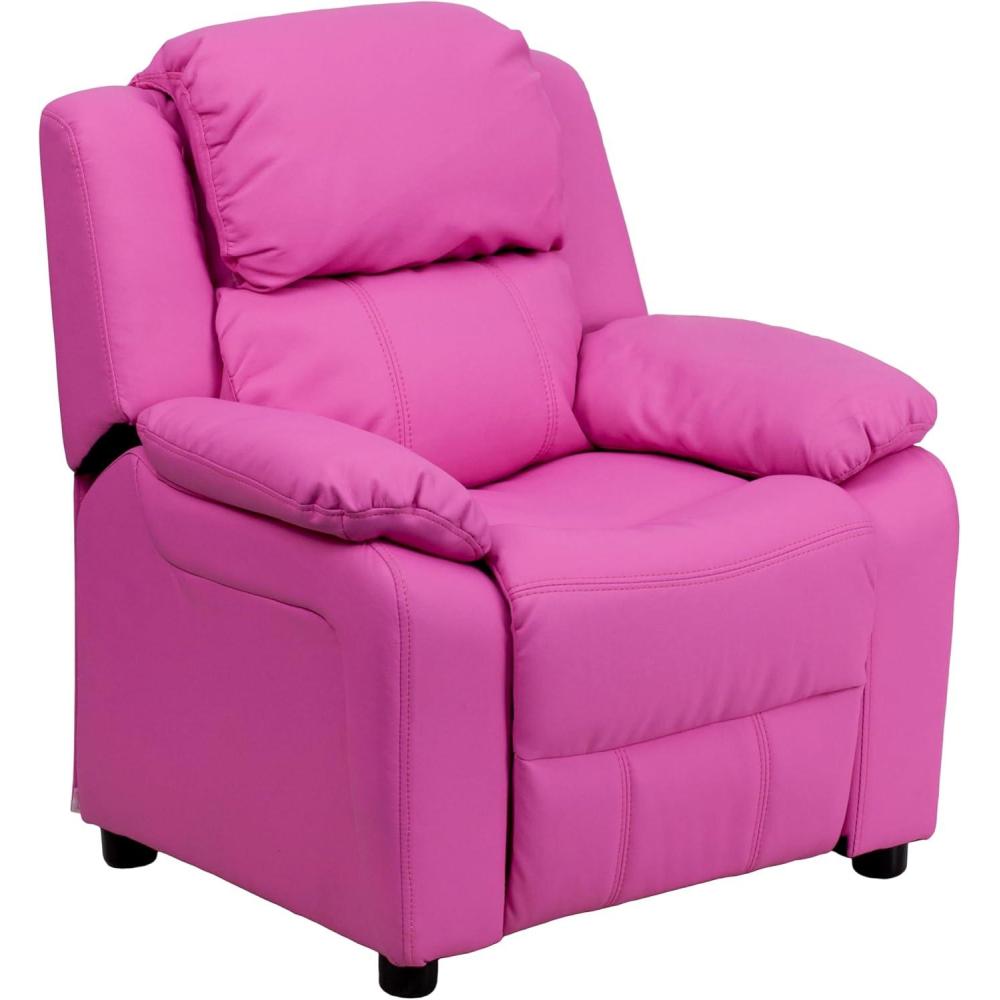 imageFlash Furniture Charlie Microfiber Kids Recliner with FlipUp Storage Arms and Safety Recline Contemporary Reclining Chair for Kids Supports up to 90 lbs PurpleHot Pink Vinyl