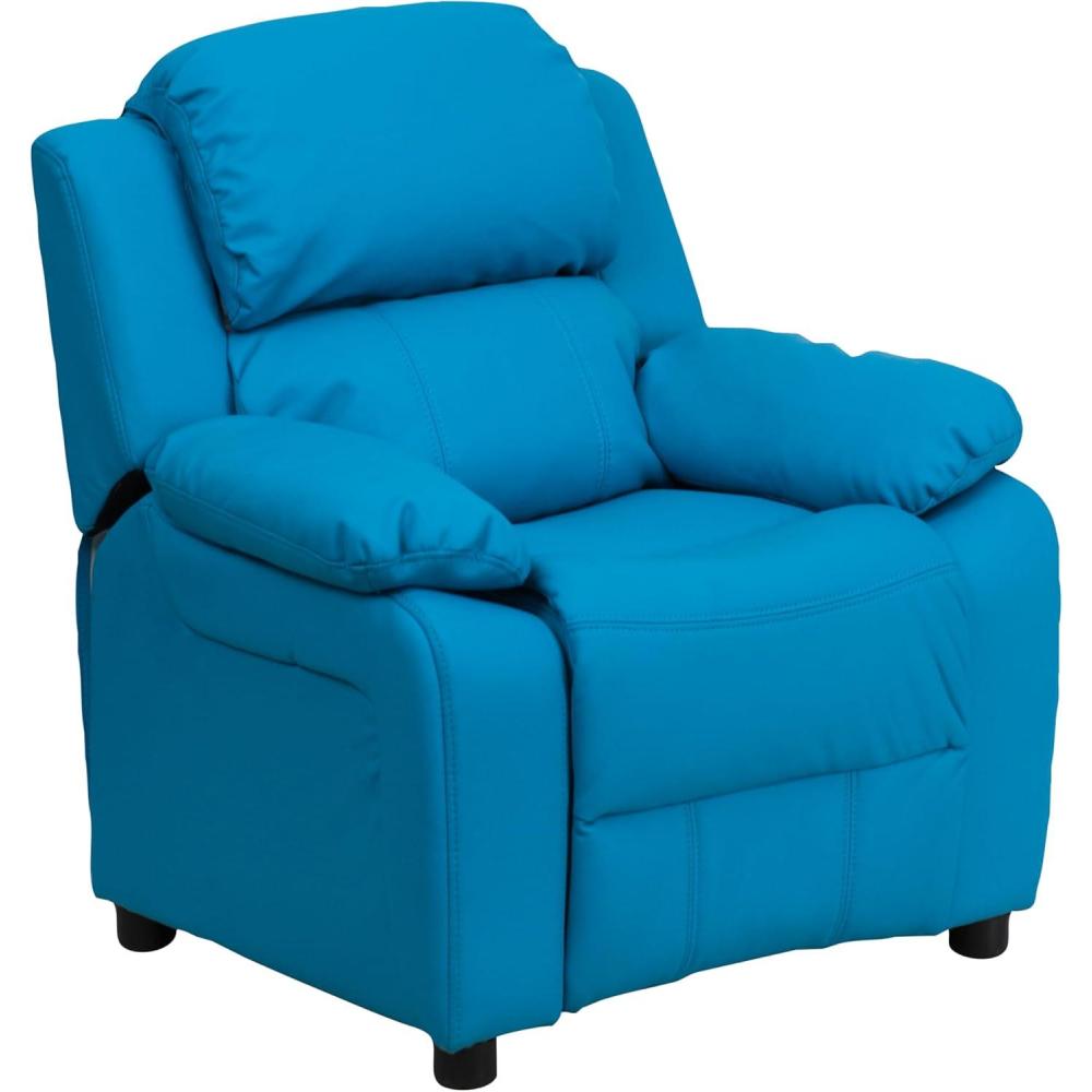 imageFlash Furniture Charlie Microfiber Kids Recliner with FlipUp Storage Arms and Safety Recline Contemporary Reclining Chair for Kids Supports up to 90 lbs PurpleTurquoise Vinyl