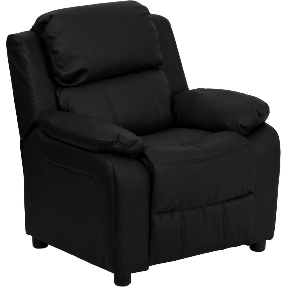 imageFlash Furniture Charlie Microfiber Kids Recliner with FlipUp Storage Arms and Safety Recline Contemporary Reclining Chair for Kids Supports up to 90 lbs PurpleBlack Leathersoft