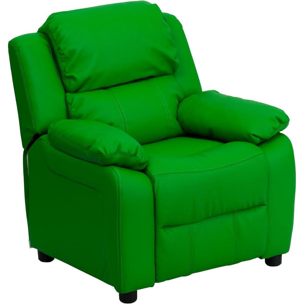 imageFlash Furniture Charlie Microfiber Kids Recliner with FlipUp Storage Arms and Safety Recline Contemporary Reclining Chair for Kids Supports up to 90 lbs PurpleGreen Vinyl