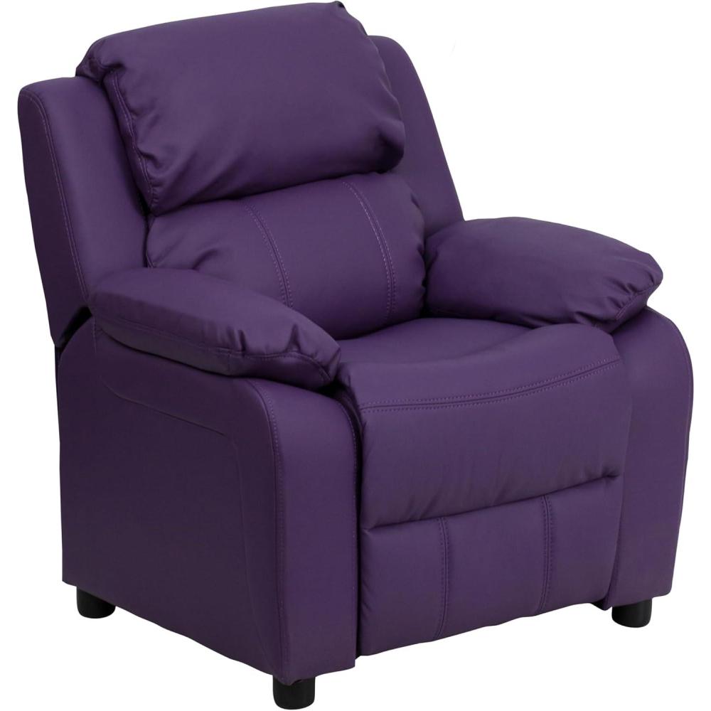 imageFlash Furniture Charlie Microfiber Kids Recliner with FlipUp Storage Arms and Safety Recline Contemporary Reclining Chair for Kids Supports up to 90 lbs PurplePurple Vinyl