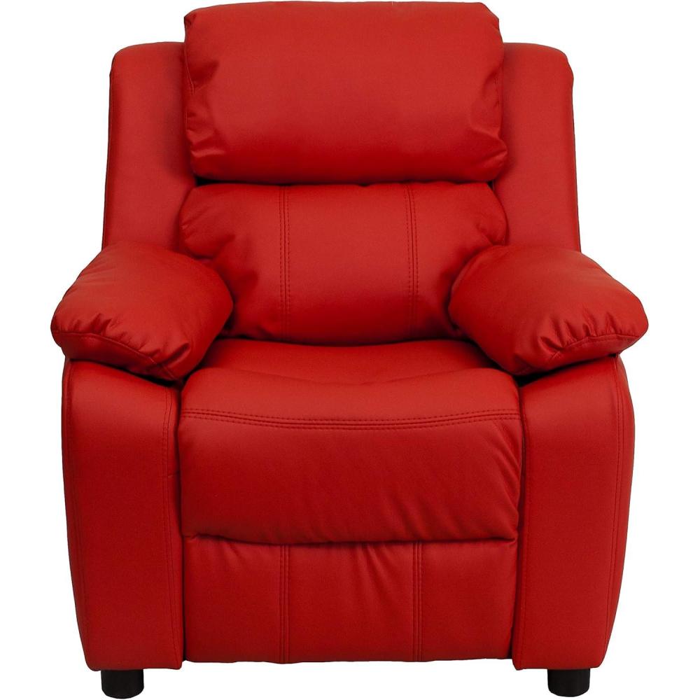 imageFlash Furniture Charlie Microfiber Kids Recliner with FlipUp Storage Arms and Safety Recline Contemporary Reclining Chair for Kids Supports up to 90 lbs PurpleRed Vinyl