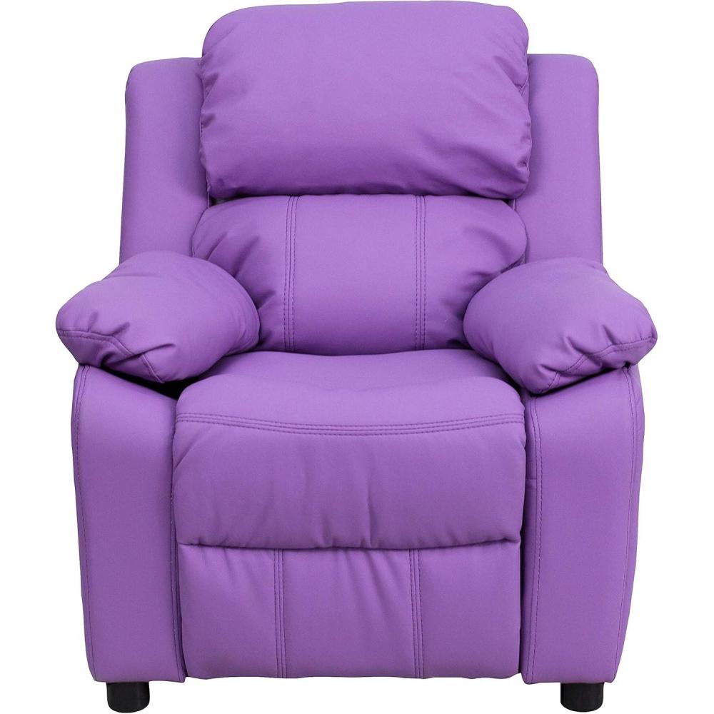 imageFlash Furniture Charlie Microfiber Kids Recliner with FlipUp Storage Arms and Safety Recline Contemporary Reclining Chair for Kids Supports up to 90 lbs PurpleLavender Vinyl