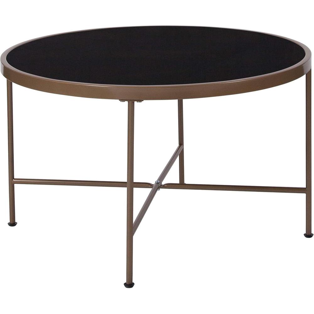 imageFlash Furniture Chelsea Collection Black Glass Coffee Table with Matte Gold Frame