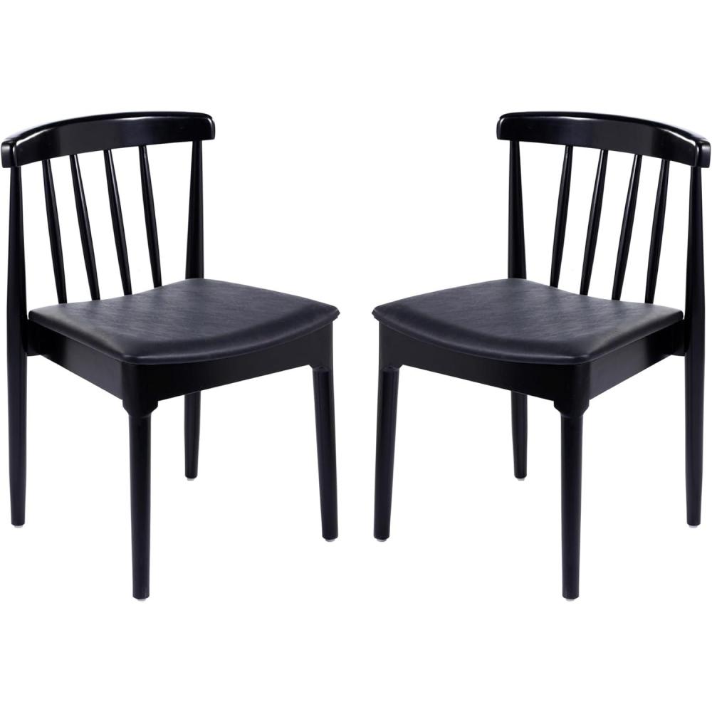 imageFlash Furniture Chester Solid Wood Dining Chair Commercial Grade Restaurant Chair with Curved Spindle Backrest and Vinyl Padded Seat Antique WhiteBeigeBlack Vinyl SeatBlack Wood Frame