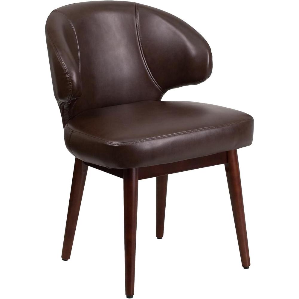 imageFlash Furniture Comfort Back Series Brown LeatherSoft Side Reception Chair with Walnut LegsBrown Leathersoft