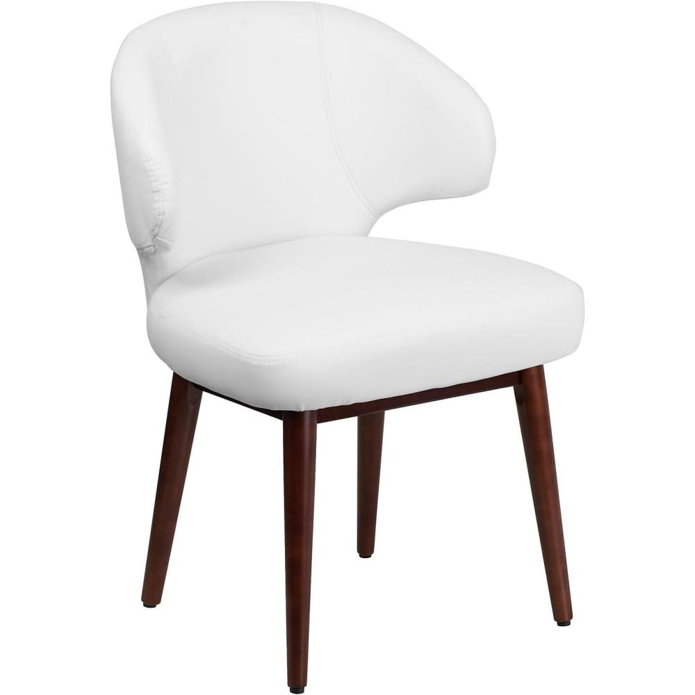 imageFlash Furniture Comfort Back Series Brown LeatherSoft Side Reception Chair with Walnut LegsWhite Leathersoft
