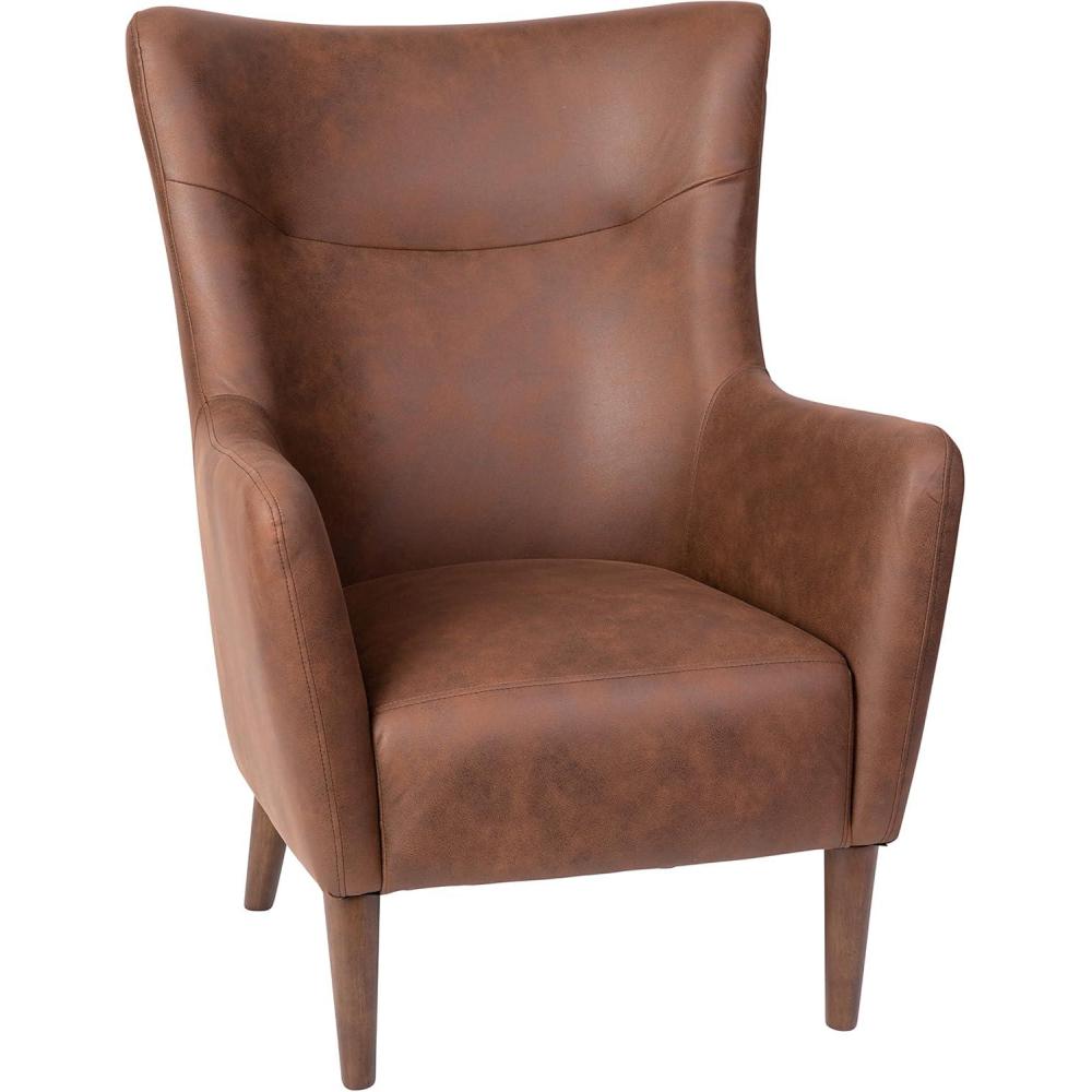 imageFlash Furniture Connor Traditional Wingback Accent Chair Commercial Grade Faux Leather Upholstery and Wooden Frame and Legs Dark BrownDark Brown