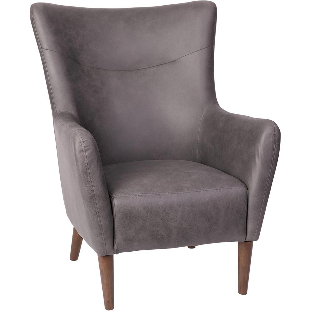 imageFlash Furniture Connor Traditional Wingback Accent Chair Commercial Grade Faux Leather Upholstery and Wooden Frame and Legs Dark BrownDark Gray