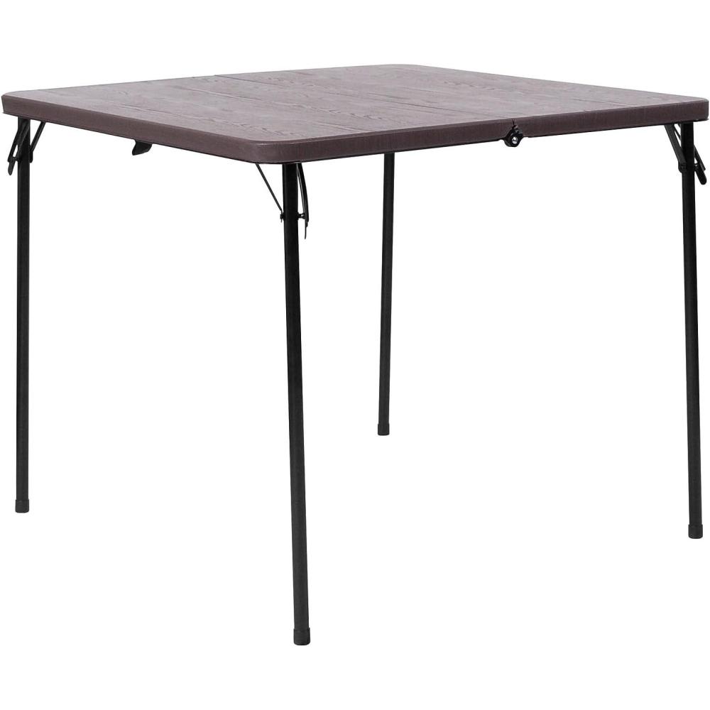 imageFlash Furniture Dunham 283Foot Square BiFold Brown Wood Grain Plastic Folding Table with Carrying Handle