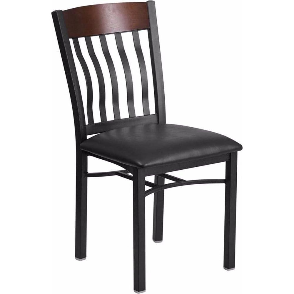 imageFlash Furniture Eclipse Series Vertical Back Black Metal and Walnut Wood Restaurant Chair with Black Vinyl SeatWalnut