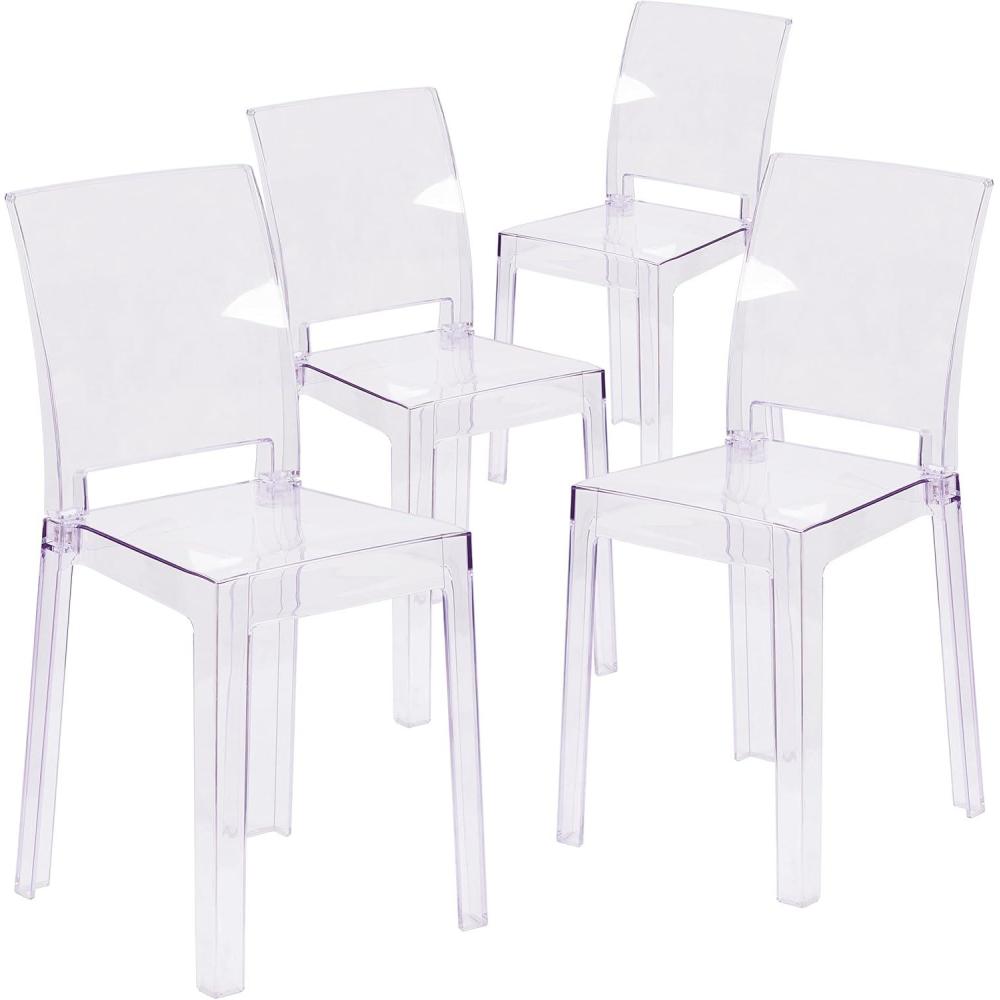 imageFlash Furniture Emilie Ghost Chair with Square Back in Transparent CrystalSet of 4